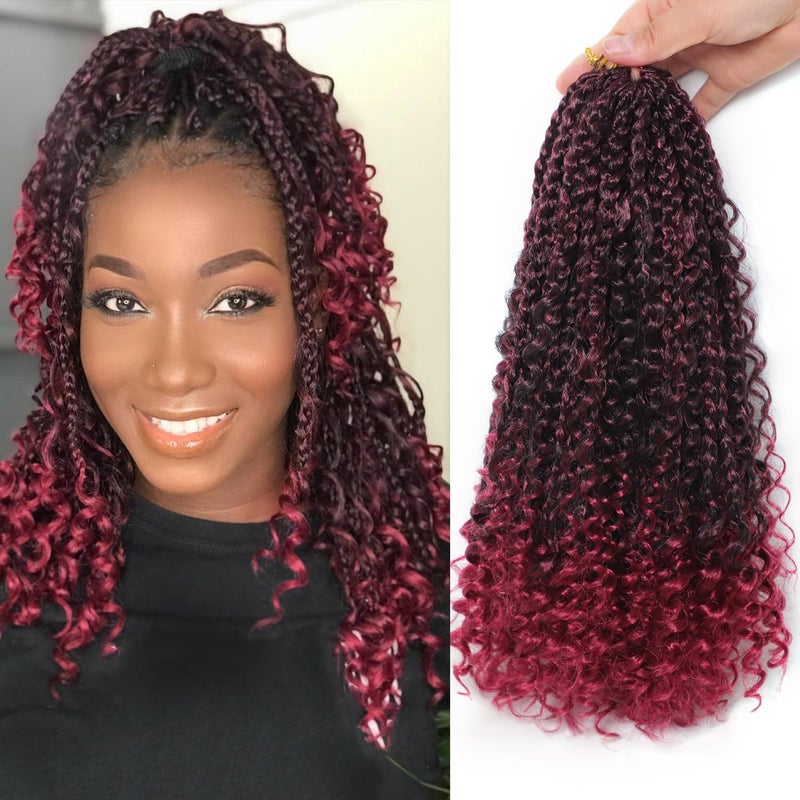 14 Inch Box Braids Crochet Hair 7 Packs Goddess Crochet Braids for Black Women Bohemian Crochet Box Braids with Curly Ends Synthetic Braiding Hair Extensions for Black Women14 Inch 7Packs 1BBUG